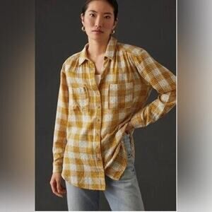 Anthropologie Pilcro Relaxed Mustard Oversized Button-Down Plaid Shirt small